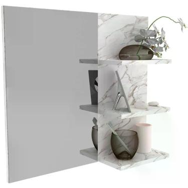 Imagem de Espelheira Para Banheiro 60 Cm 3 Prateleiras Romana Mármore Branco