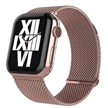 Imagem de TalkWorks Pulseira compatível com Apple Watch de 38 mm/40 mm para iWatch Series 6, 5, 4, 3, 2, 1, SE – Pulseira magnética ajustável de malha de aço inoxidável para mulheres/homens – Ouro rosa