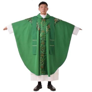 Imagem de BLESSUME Roupão padre celebrante casula igreja católica pai missa (verde)