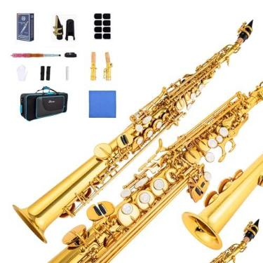 Imagem de Aisiweier Saxofone soprano SAX Bb latão laqueado ouro corpo e chaves instrumentos de sopro de madeira (ouro)