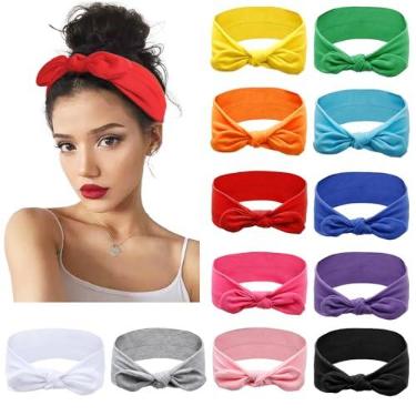Imagem de Huachi Pacote com 12 faixas de cabelo para mulheres, faixas de cabelo com nó, orelhas de coelho, turbante elástico, faixas de cabeça modernas de Natal, acessórios de cabelo fofos
