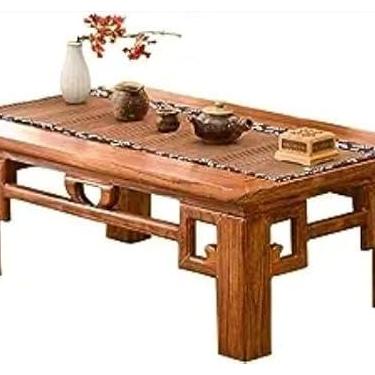 Imagem de Marrom, de madeira, mesa de café, mesa chinesa antiga esculpida Kang, mesa de centro japonesa tatame, mesa de janela de madeira maciça, mesa baixa de olmo antigo