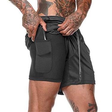 Imagem de ERYUE Calções De Corrida Para Homem,Homens 2-Em-1 Shorts De Corrida Esporte Hip Fitness Fitness Leve Treinamento De Yoga Desgaste Do Esporte Cinto De Gravata Cintura Calças Quentes Loose-Fit Shorts