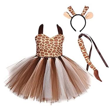 Imagem de Vestido infantil feito à mão com tutu, animal, desenho animado, zoológico, vestido de princesa, vestido de fotografia para crianças, fantasia divertida e elegante, festival, carnaval, conjunto de roupas de girafa de 9 a 10 anos