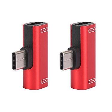 Imagem de Conversor divisor duplo tipo C 2 em 1 para fone de ouvido adaptador carregador de áudio USB preto (preto) acessórios de áudio doméstico (vermelho)
