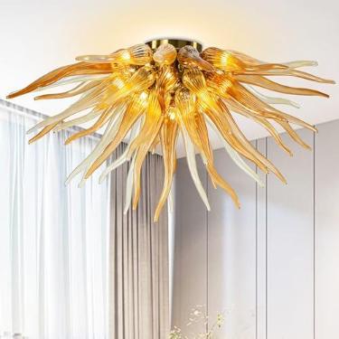 Imagem de Zonstore Lustre De Vidro Soprado À Mão Zonstore, Luminária Teto Semi-Embutida Moderna Com 12 Luzes Pendentes Para Sala Jantar, Entrada, Quarto, Hall Estar