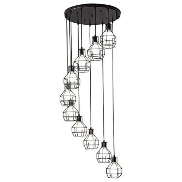 Imagem de Lustre Retro Industrial Espiral Pendente Luz Ferro Forjado Metal Lanterna Longo Lustre Nórdico Luminária Pendente Luminária de Teto para Escada Edifício Apartamento Sala de Estar (Co