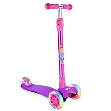 Imagem de BELEEV Scooters para crianças de 3 a 12 anos, 4 alturas ajustáveis, rodas iluminadas, deck extralargo, fácil de montar (rosa)