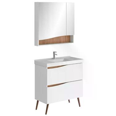 Imagem de Conjunto Banheiro Gabinete Com Pés Lavatório 80cm E Armário Evie B06 Branco Tau - Lyam Decor