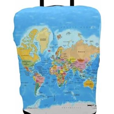 Imagem de Capa Protetora de Mala Viagem Mapa Mundi Oceano Atlântico Personalizada Elástica Premium (P-M-G) (P- 8 A 10 KG)