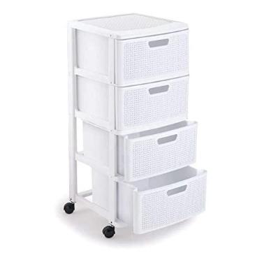 Imagem de Gaveteiro Porta Tudo 4 Gavetas ComRodas Rattan Branco