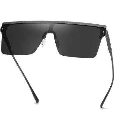 Imagem de DUCO Óculos de sol quadrados grandes modernos para homens, polarizados, parte superior plana, proteção UV400, armação de metal, grande, DC3055, Armação cinza escuro lente cinza-3056, 65mm