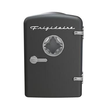 Imagem de Frigidaire EFMIS171-BLACK Mini geladeira portátil retrô ideal para casa, escritório ou quarto com suporte de caixa térmica ativa na parte superior com alça