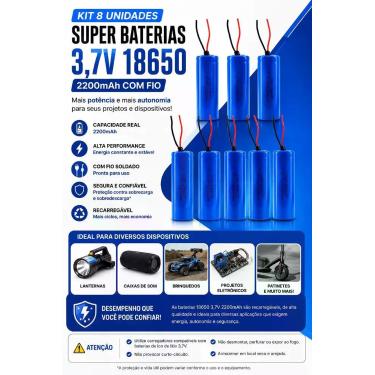 Imagem de Kit 8 Baterias 18650 Li-ion 3.7V 2200mAh Recarregáveis com Fio - SANYO