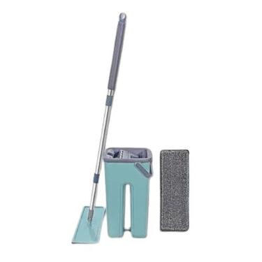 Imagem de Mop Flat Com Balde Profissional Refil De Microfibra Rodo Esfregão Mágico Mobi Limpeza Piso Lava E Seca 4,6 Litros