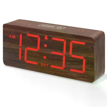 Imagem de Relógio Despertador Digital de Madeira DreamSky com Dígitos Grandes