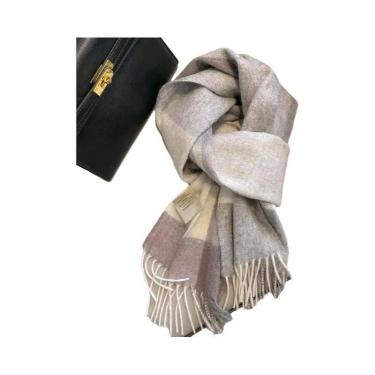 Imagem de Cachecol De Lã Xadrez Vintage Feminino Estilo Preppy Outono Inverno Pa