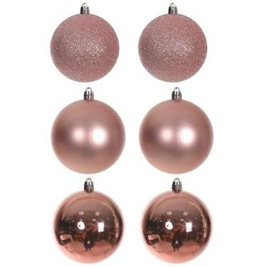 Imagem de Bola de Natal Misto Tubo C/6 Und Rosa Claro C/Glitter, Fosco e Brilhante 8cm (Florarte)