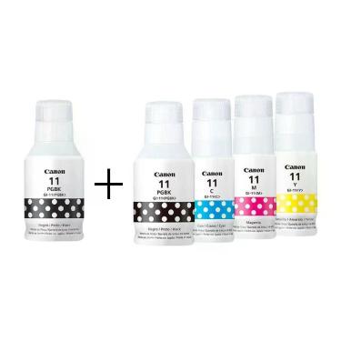 Imagem de Kit 5 Refil Tinta Canon Gi-11 Gi11 G11 4x Cores + 1 Preto P/ G2160 G3160 Original