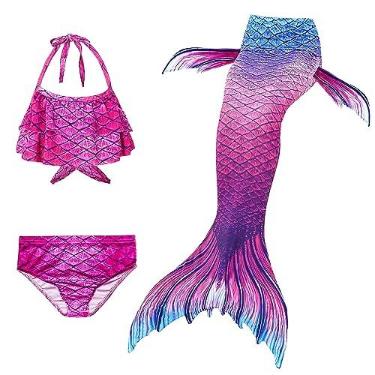 Imagem de LVTFCO Roupa de desempenho adulto sereia, vestido de princesa rabo de peixe, conjunto de 3 peças, sereia praia, camisola, vermelho-S
