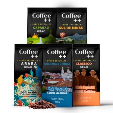 Imagem de Kit 5 Pacotes Café Especial em Grãos Coffee Mais Variedades: Arara, Sul de Minas, Caparaó, Chapada de Minas e Clássico - 100% Arábica (5x250g)