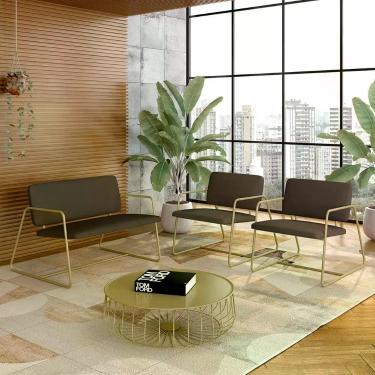 Imagem de Conjunto Namoradeira E Poltronas Sintra Industrial Dourado/marrom- M.a