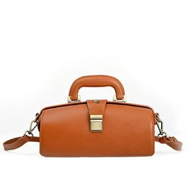 Imagem de Bolsa de couro genuíno de vaca médica bolsa de ombro marrom fivela feminina Erivis, Laranja, L:(10.6"); H:13cm (5.11"); W: (4.5")