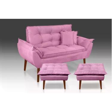 Imagem de KIT 01 NAMORADEIRA + 02 ALMOFADAS + 02 PUFF OPALA SUEDE ROSE- casa da 