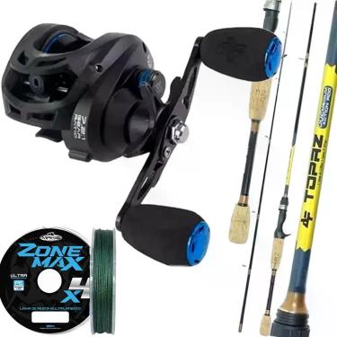 Imagem de Carretilha Anti Cabeleira Vara Topaz Carbono Linha Kit 15kg - ALBATROZ