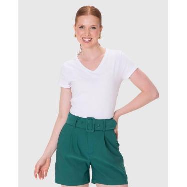 Imagem de Camiseta Básica Feminina Slim Decote V Em Algodão - Malwee, Branco, XG