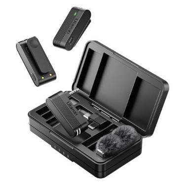 Imagem de ULANZI Microfone de lapela sem fio A100 para câmera e telefone com USB C/3,5 mm/plugue, 32 kHz 16 bits, cancelamento de ruído, bateria de 13,5 horas, microfone de clipe para vídeo podcast, Vlog