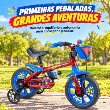 Imagem de Bicicleta Spider-Man Aro 12 Infantil Ajustável com Rodinhas, Cestinha 