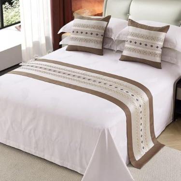 Imagem de Cachecol de corredor de cama de hotel, toalha de cama de luxo, decoração de cama moderna, colcha de quarto simples para a pele para solteiro, queen king, tamanho marrom|apenas 1 fronha 50 x 50 cm
