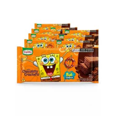 Imagem de Kit 10 Biscoito Wafer Orquídea Bob Esponja 90g Sabor Chocolate, Chocol