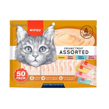 Imagem de Petisco para gatos Wanpy Creamy Sabores Sortidos Pacote com 50 tubos 1
