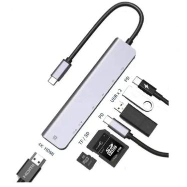 Imagem de Hub Estação 7x1 Type C X Usb-c Pd Usb Sd Tf Hdmi 4k - TOMATE