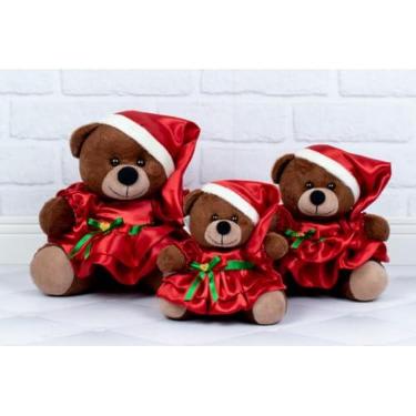 Imagem de Ursinhos de Pelúcia de Natal - Vestido, Conjunto de Tedde 3 Pçs. (Vestido Petit Padrão - Pelúcia Marrom)
