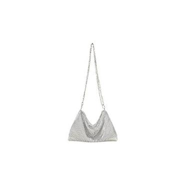 Imagem de JAMBHALA Bolsa Fashion Bolsa de Alumínio com Brilho Para Festa Noturna Feminina Baile de Formatura Grande Capacidade com Zíper de Metal (prata)