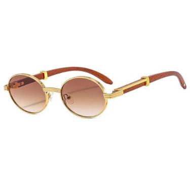 Imagem de Óculos de sol retrô com armação em grão, masculino, oval, feminino, com proteção UV (MARROM)