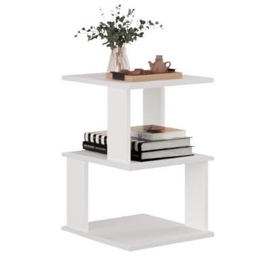 Imagem de Mesa Lateral Para Sala - Aparador Moderno Com Prateleira E Gaveta - Apoio Para Sofá - Madeira MóVeis (Branco)