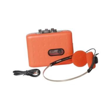 Imagem de BaotyJie Tocador de fita cassete para MP3, leve e compacto nostálgico com fones de ouvido portátil para viagens ao ar livre, Laranja