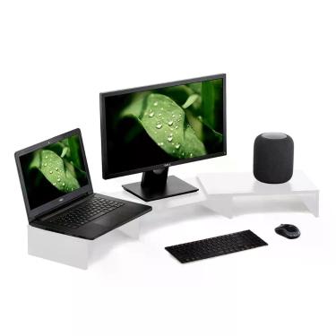 Imagem de Suporte De Mesa Base Elevada Ajustável 3 Monitores Gamer Notebook Branco