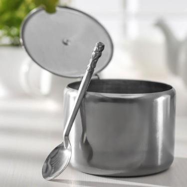 Imagem de Açucareiro Em Aço Inox Reforçado Com Colher 200ml Ideal Para Servir Ca