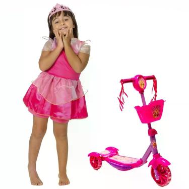 Imagem de Conjunto Infantil Patinete Luz Som + Fantasia Princesa - DM Toys