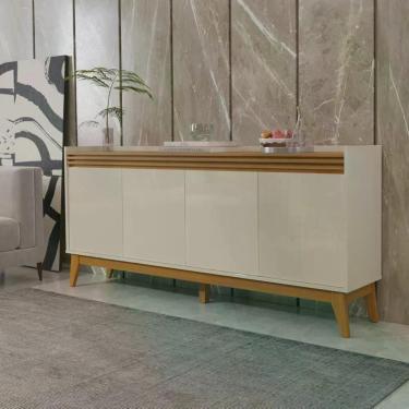 Imagem de Buffet Aparador Ripado Com 4 Portas Monaco 180cm - Off White E Cedro