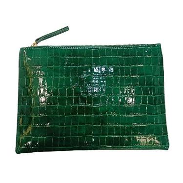 Imagem de NIGEDU Bolsa feminina envelope clutch moda crocodilo em relevo couro PU grande feminina embreagens de festa noturna, Verde
