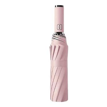 Imagem de NW 1776 Guarda-chuva dobrável UV sol e chuva, monocromático design simples, guarda-chuva de negócios 10 guarda-chuvas rígidos abre e fecha automaticamente guarda-chuva, Rosa, G
