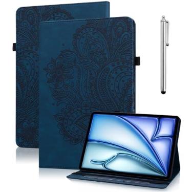 Imagem de VODEFOX Capa para Samsung Galaxy Tab S6 10,5 polegadas 2019 (SM-T860/T865/T867), capa flip flip de couro PU flor em relevo para Galaxy Tab S6 (azul, Samsung Galaxy Tab S6 10,5 polegadas 2019)