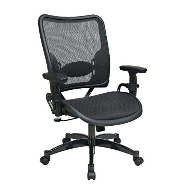Imagem de SPACE Seating Deluxe AirGrid encosto escuro e assento traseiro, controle de inclinação Synchro 2 em 1, braços ajustáveis, tensão de inclinação e suporte lombar com cadeira de gerentes de base com acabamento de bronze