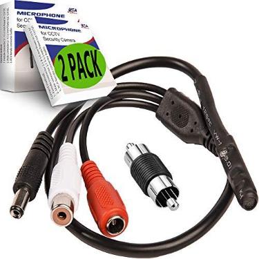 Imagem de USA Sales Group Microfone CCTV com saída de áudio RCA pré-amplificador 12V DC — ganho ajustável — para câmeras DVR/NVR e IP (pacote com 2)